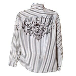 Urban Pipeline Mens XL Button Down Striped Varsity Graphic Long Sleeve Casual